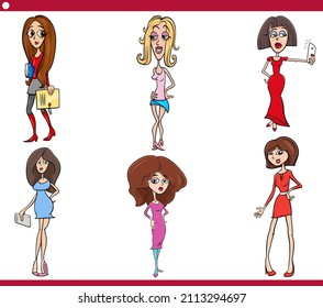 Cartoon illustration of funny women comic characters set