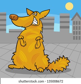 Cartoon Illustration of Funny Yellow Standing Shaggy Dog