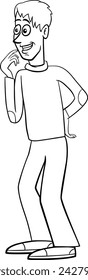 Cartoon illustration of funny young man or guy comic character coloring page