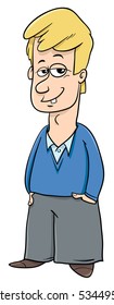 Cartoon illustration of Funny Young Man Character