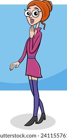 Cartoon illustration of funny young surprised woman or girl comic character