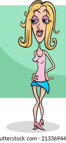 Cartoon illustration of funny young woman comic character