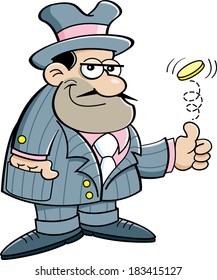 Cartoon illustration of a gangster flipping a coin.