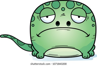 A cartoon illustration of a gecko with a sad expression.