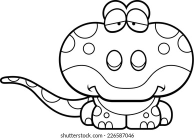 A cartoon illustration of a gecko with a sad expression.