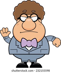 Cartoon illustration of a geek with a grumpy expression. 