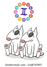 Cartoon Illustration of Gemini Zodiac Sign with Funny Dogs
