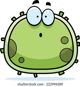 A cartoon illustration of a germ looking surprised.