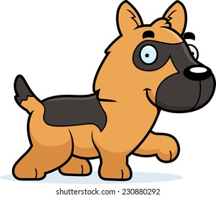 A cartoon illustration of a German Shepherd walking.