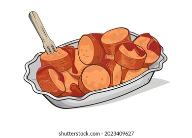 cartoon illustration of the German specialty Currywurst