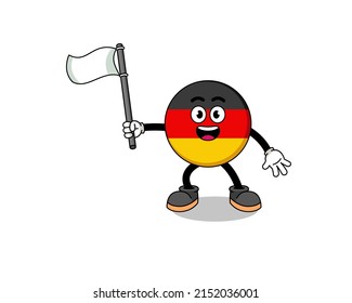 Cartoon Illustration of germany flag holding a white flag , character design