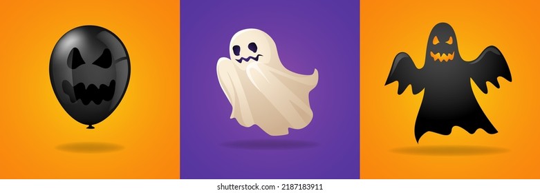 Cartoon illustration of ghost and balloon for Halloween theme, vector format