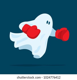 Cartoon illustration of ghost with boxing gloves ready to fight
