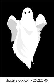 Cartoon illustration of a ghost on black background