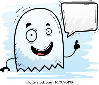 A cartoon illustration of a ghost talking.