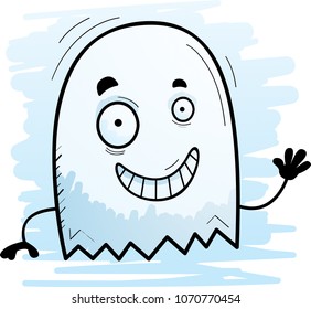 A cartoon illustration of a ghost waving.