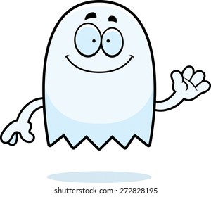 A cartoon illustration of a ghost waving.