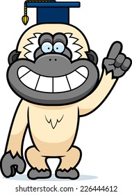 A cartoon illustration of a gibbon in a professor cap.