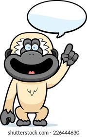 A cartoon illustration of a gibbon talking.