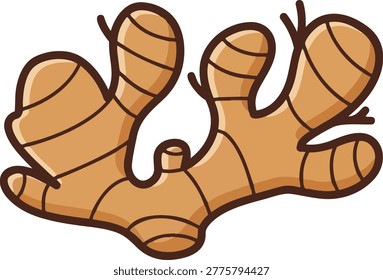 A cartoon illustration of a ginger root, showcasing its unique shape and texture. Perfect for culinary, health, or educational projects.