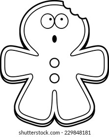 A Cartoon Illustration Of A Gingerbread Man With A Bite Taken Out Of Him.