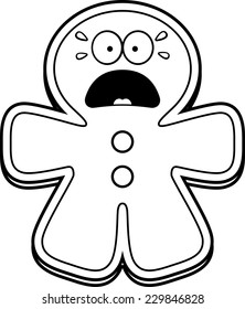 A Cartoon Illustration Of A Gingerbread Man Looking Scared.