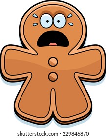 A Cartoon Illustration Of A Gingerbread Man Looking Scared.