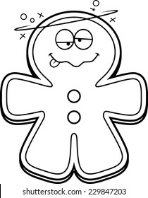 A cartoon illustration of a gingerbread man looking drunk.