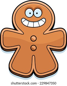 A cartoon illustration of a gingerbread man smiling.