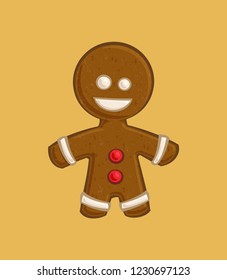 Cartoon Illustration of a Gingerbread Man. Vector Icon: Lines, Color, Shadows and Lights neatly in well-defined layers & groups