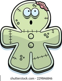 A Cartoon Illustration Of A Gingerbread Zombie Looking Surprised At A Bite Taken Out Of Him.