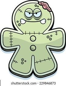 A cartoon illustration of a gingerbread zombie looking angry.