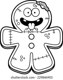 A cartoon illustration of a gingerbread zombie looking hungry.