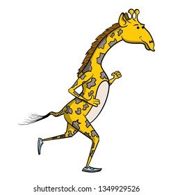 Cartoon illustration of a giraffe jogging