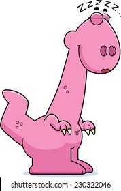 A cartoon illustration of a girl dinosaur sleeping.