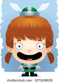 A cartoon illustration of a girl elf smiling.