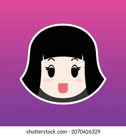 Cartoon illustration of a girl face with gothic bob hair in a flat style , this cute image is suitable for your colorful and flat project design elements, can also be used for sticker and icon