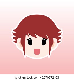 Cartoon illustration of a girl face with harajuku hair in a flat style , this cute image is suitable for your colorful and flat project design elements, can also be used for sticker and icon