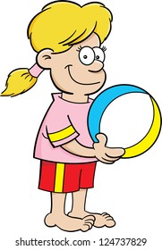 Cartoon illustration of a girl holding a beach ball.
