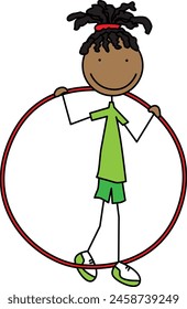 Cartoon illustration of a girl holding hula hoop ring