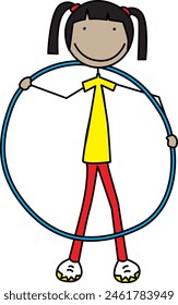 Cartoon illustration of a girl holding hula hoop ring