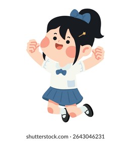 Cartoon Illustration of Girl Jumping with Joy flat
