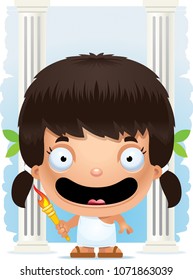 A cartoon illustration of a girl Olympian smiling.