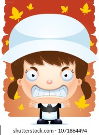 A cartoon illustration of a girl pilgrim looking angry.