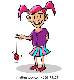 Cartoon illustration of a girl playing with yo yo.