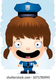 A cartoon illustration of a girl police officer smiling.