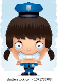 A cartoon illustration of a girl police officer with an angry expression.