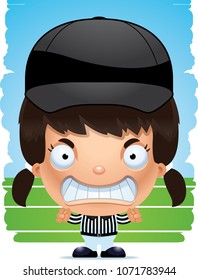 A cartoon illustration of a girl referee with an angry expression.