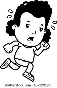 A cartoon illustration of a girl running and looking exhausted.