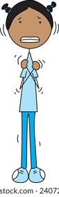 Cartoon illustration of a girl shivering from cold and hugging herself